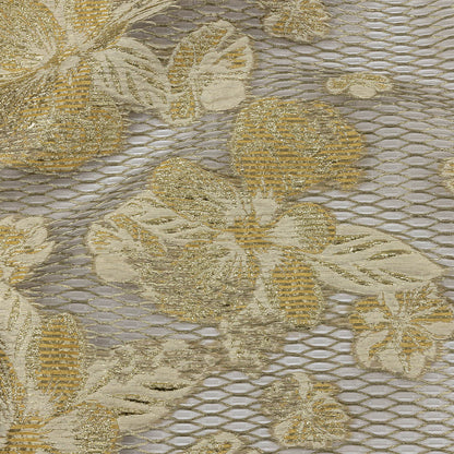 Metallic Golden Fleece and Beige Florals and Latticework Sheer Luxury Brocade