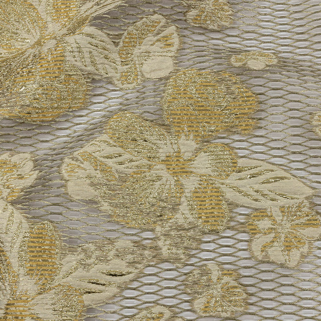 Metallic Golden Fleece and Beige Florals and Latticework Sheer Luxury Brocade
