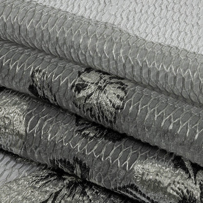 Metallic SIlver and Black Florals and Latticework Sheer Luxury Brocade