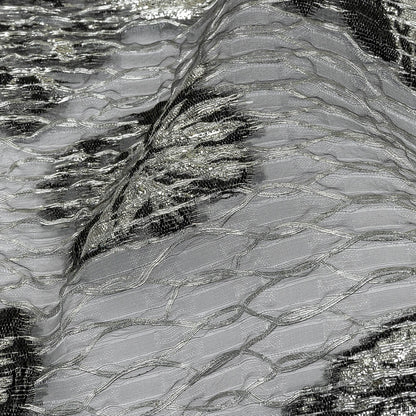 Metallic SIlver and Black Florals and Latticework Sheer Luxury Brocade