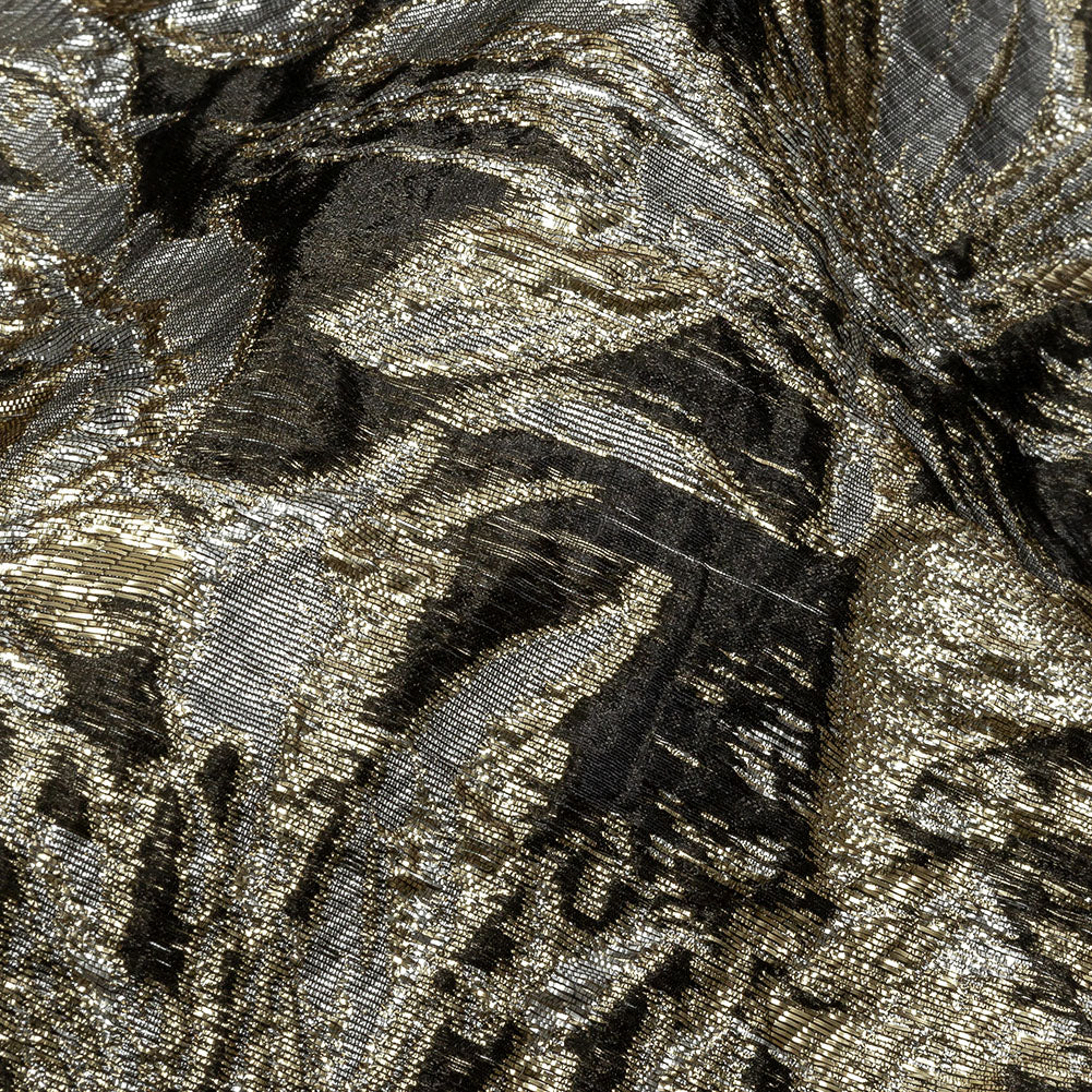 Metallic Ice Flow, Gold and Gunpowder Flashy Flowers Luxury Burnout Brocade - Detail