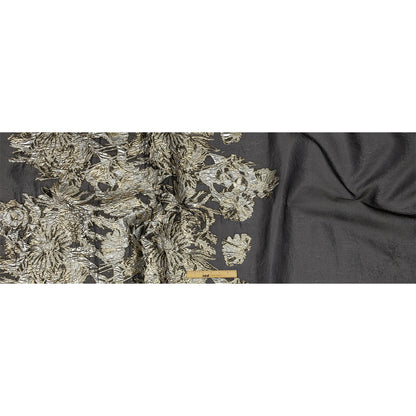Metallic Ice Flow, Gold and Gunpowder Flashy Flowers Luxury Burnout Brocade