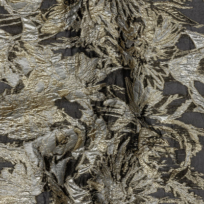 Metallic Ice Flow, Gold and Gunpowder Flashy Flowers Luxury Burnout Brocade