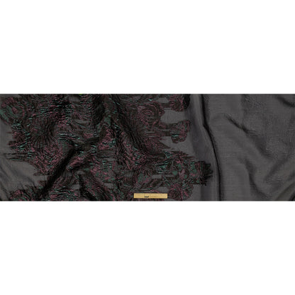 Metallic Vitality, Evergreen and Gunpowder Flashy Flowers Luxury Burnout Brocade