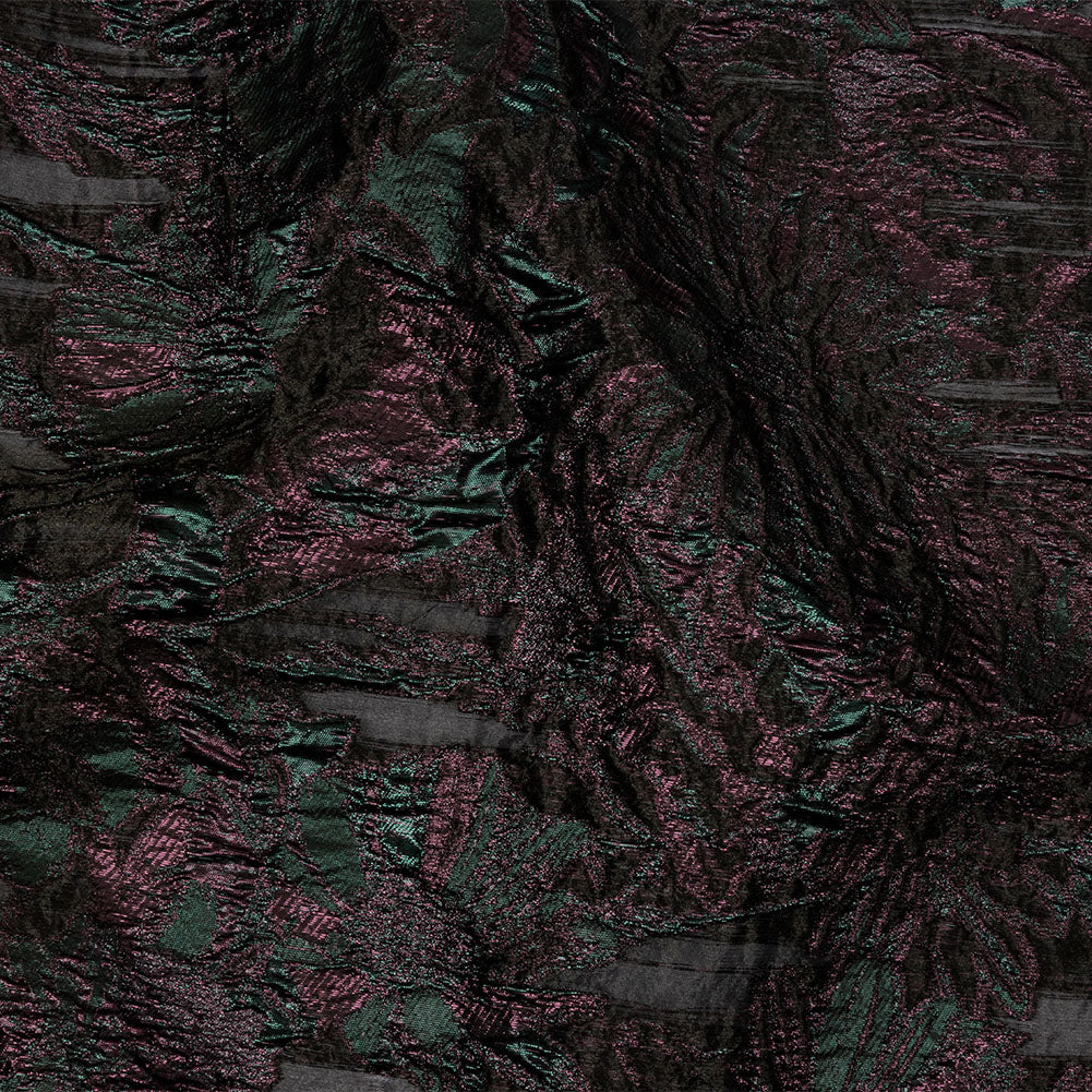 Metallic Vitality, Evergreen and Gunpowder Flashy Flowers Luxury Burnout Brocade