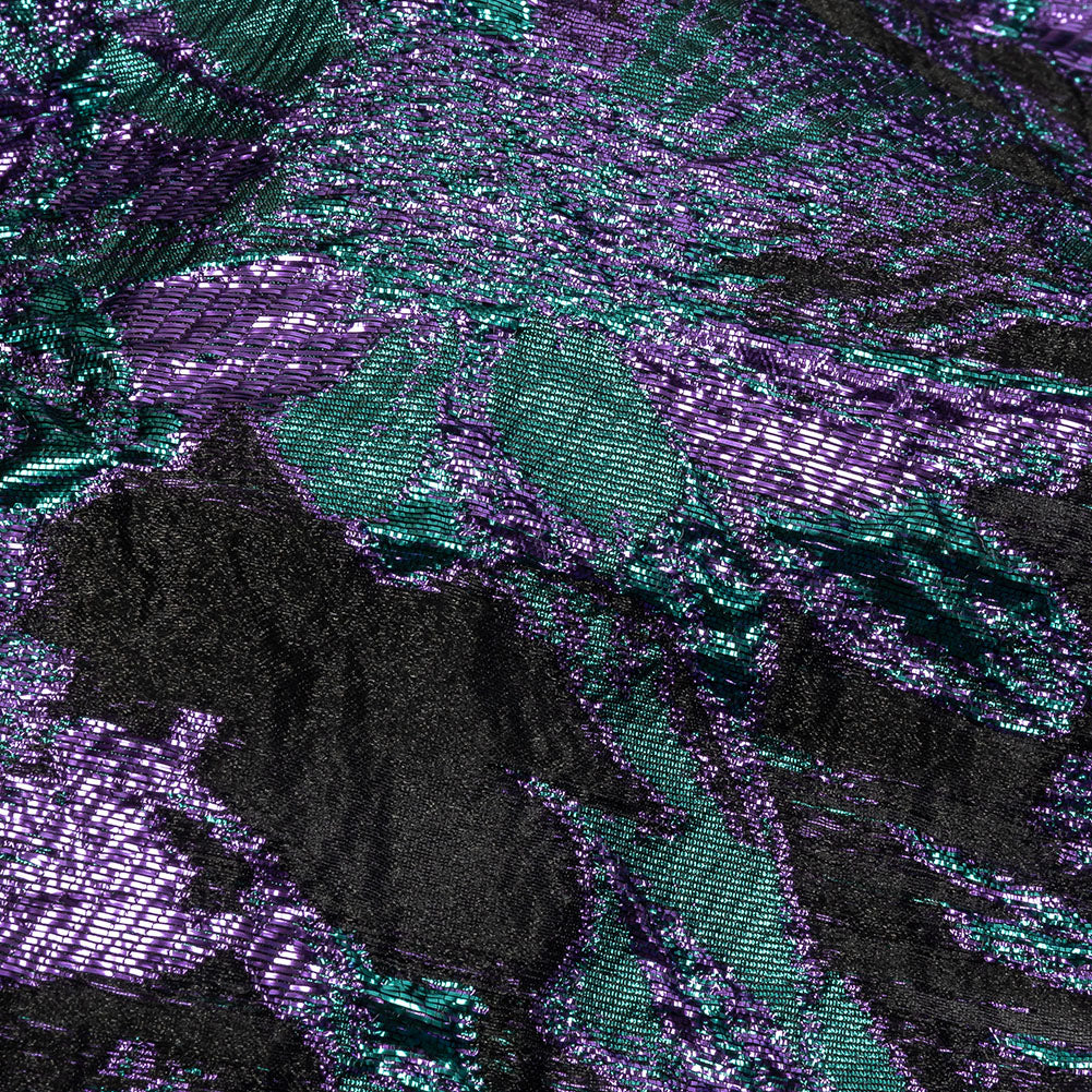 Metallic Mystic Vibes, Mega Marine and Blackened Blue Flashy Flowers Luxury Burnout Brocade - Detail