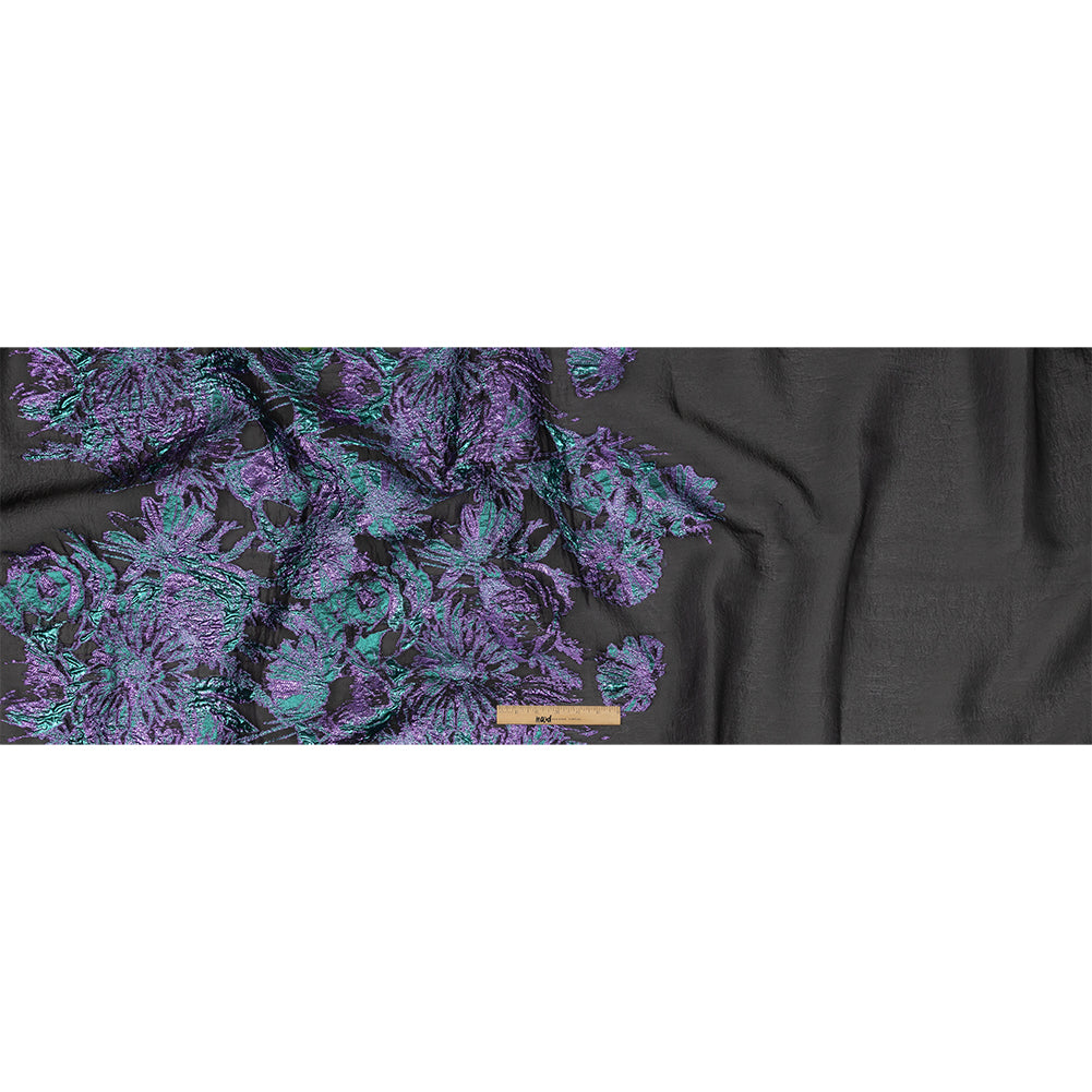 Metallic Mystic Vibes, Mega Marine and Blackened Blue Flashy Flowers Luxury Burnout Brocade - Full
