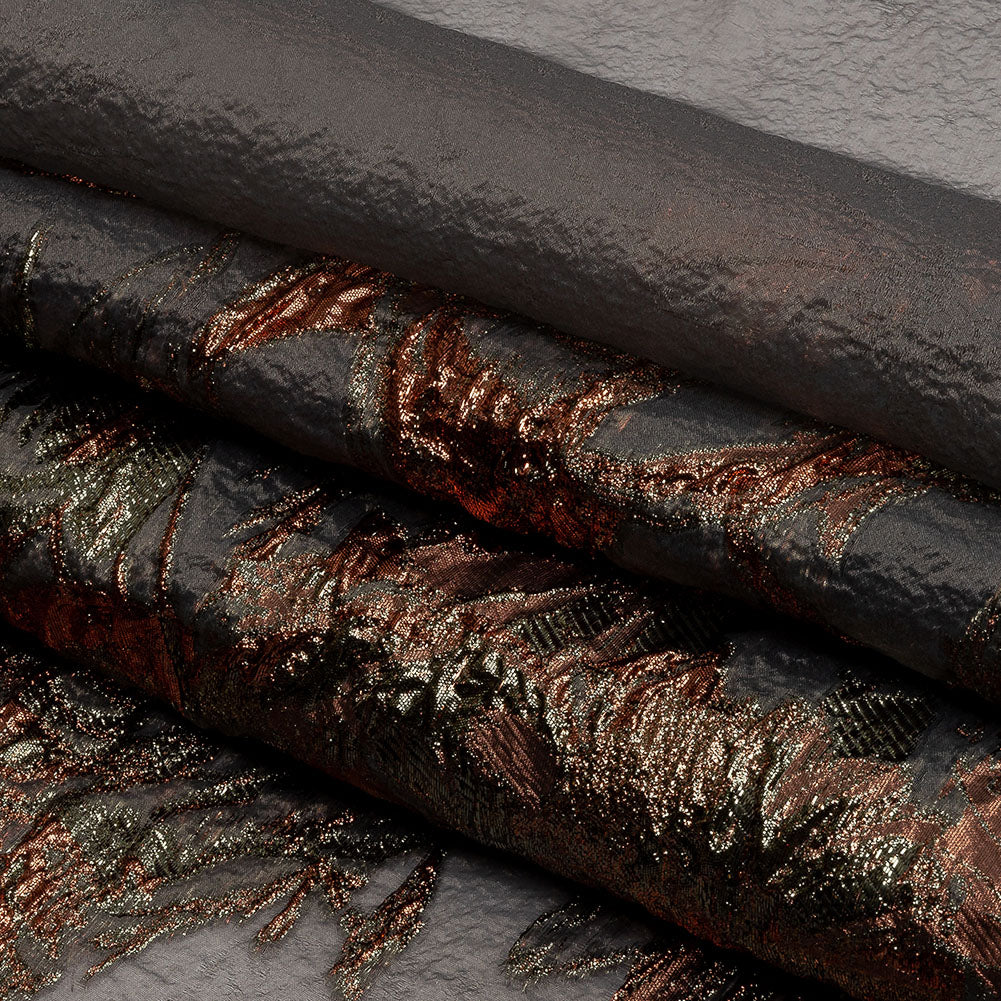 Metallic Coral, Gold and Gray Flashy Flowers Luxury Burnout Brocade - Folded