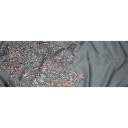 Metallic Pink, Blue Snow and Steel Blue Flashy Flowers Luxury Burnout Brocade