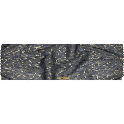 Metallic Gold and Steel Leafy Stems Luxury Plisse Brocade with Scalloped Edges