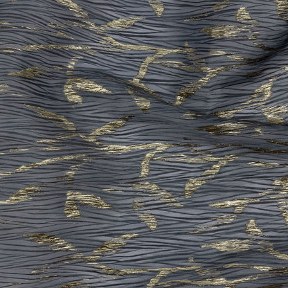Metallic Gold and Steel Leafy Stems Luxury Plisse Brocade with Scalloped Edges