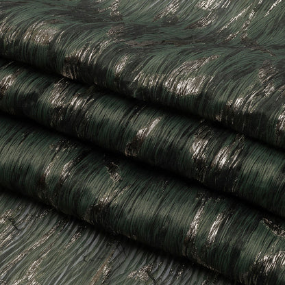 Metallic Gold and Satin Moss Leafy Stems Luxury Plisse Brocade with Scalloped Edges