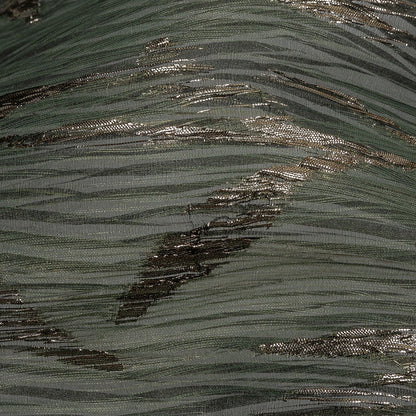 Metallic Gold and Satin Moss Leafy Stems Luxury Plisse Brocade with Scalloped Edges