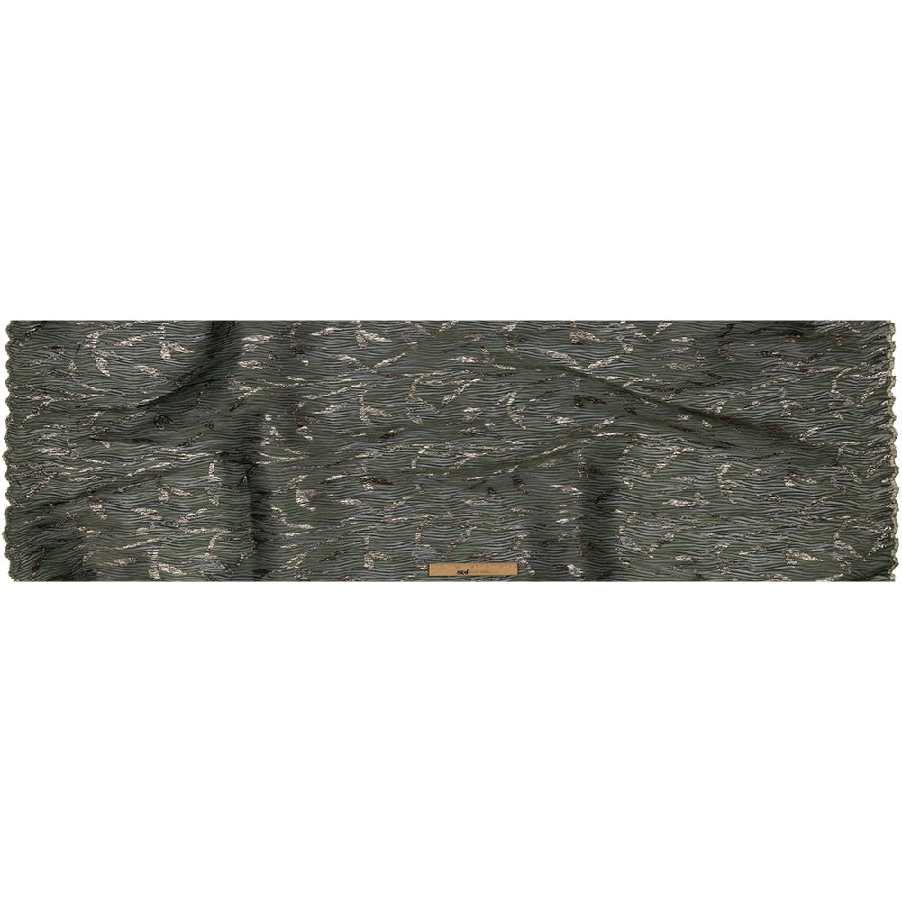 Metallic Gold and Satin Moss Leafy Stems Luxury Plisse Brocade with Scalloped Edges
