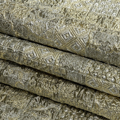 Metallic Silver Plate and GoldFinch Patchwork Luxury Brocade