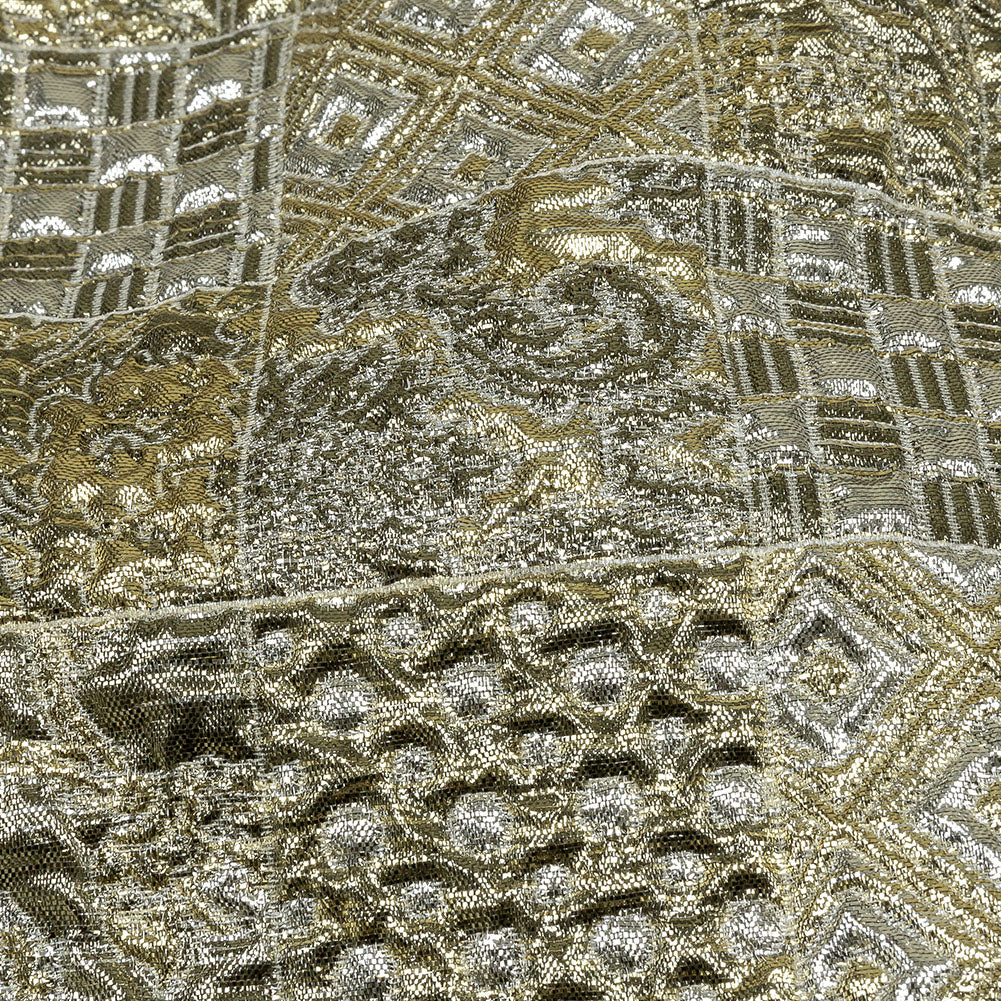 Metallic Silver Plate and GoldFinch Patchwork Luxury Brocade