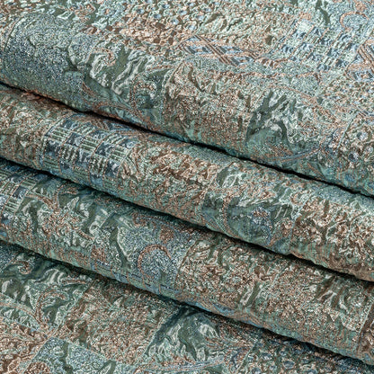 Metallic Rose Gold and Blue Glow Patchwork Luxury Brocade