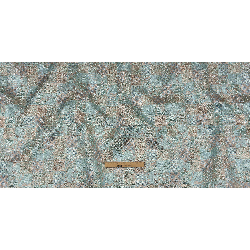 Metallic Rose Gold and Blue Glow Patchwork Luxury Brocade