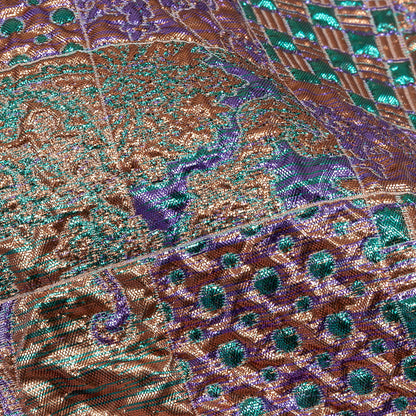 Metallic Patrician Purple, Teal Green and Gold Earth Patchwork Luxury Brocade