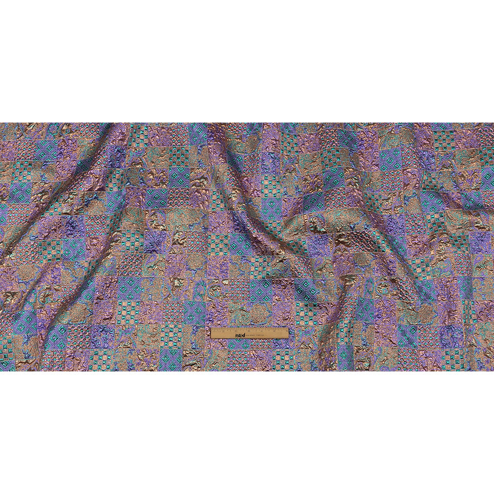 Metallic Patrician Purple, Teal Green and Gold Earth Patchwork Luxury Brocade - Full