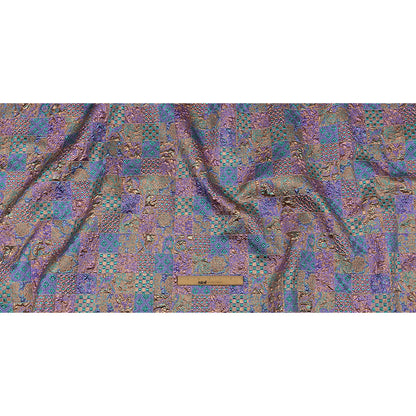 Metallic Patrician Purple, Teal Green and Gold Earth Patchwork Luxury Brocade