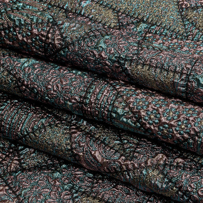 Metallic Rose Gold, Air Blue and Cream Gold Crazy Quilt Patchwork Luxury Brocade