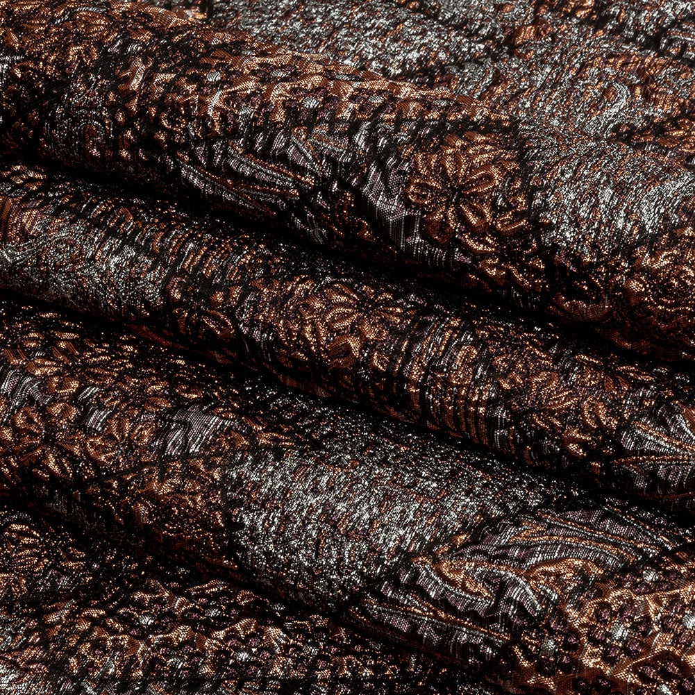 Metallic Silver, Jaffa Orange and Black Crazy Quilt Patchwork Luxury Brocade