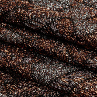 Metallic Silver, Jaffa Orange and Black Crazy Quilt Patchwork Luxury Brocade