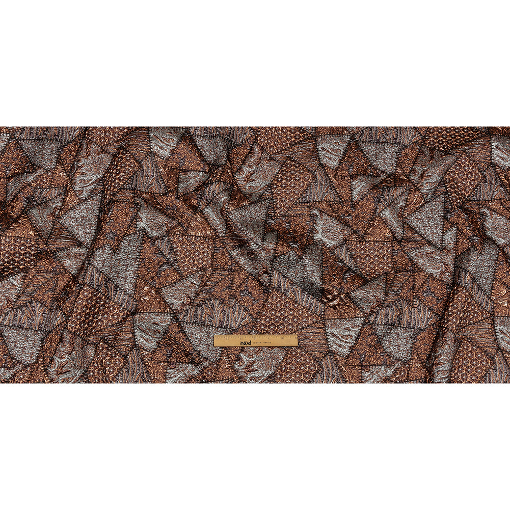 Metallic Silver, Jaffa Orange and Black Crazy Quilt Patchwork Luxury Brocade