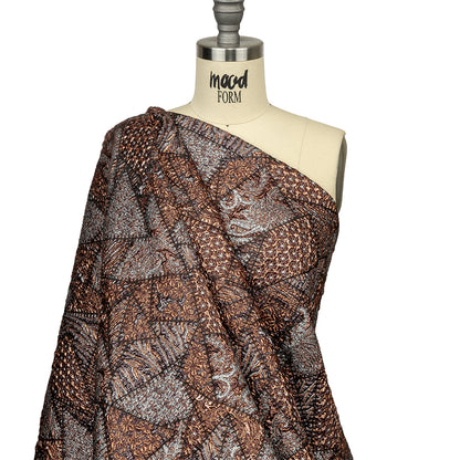 Metallic Silver, Jaffa Orange and Black Crazy Quilt Patchwork Luxury Brocade