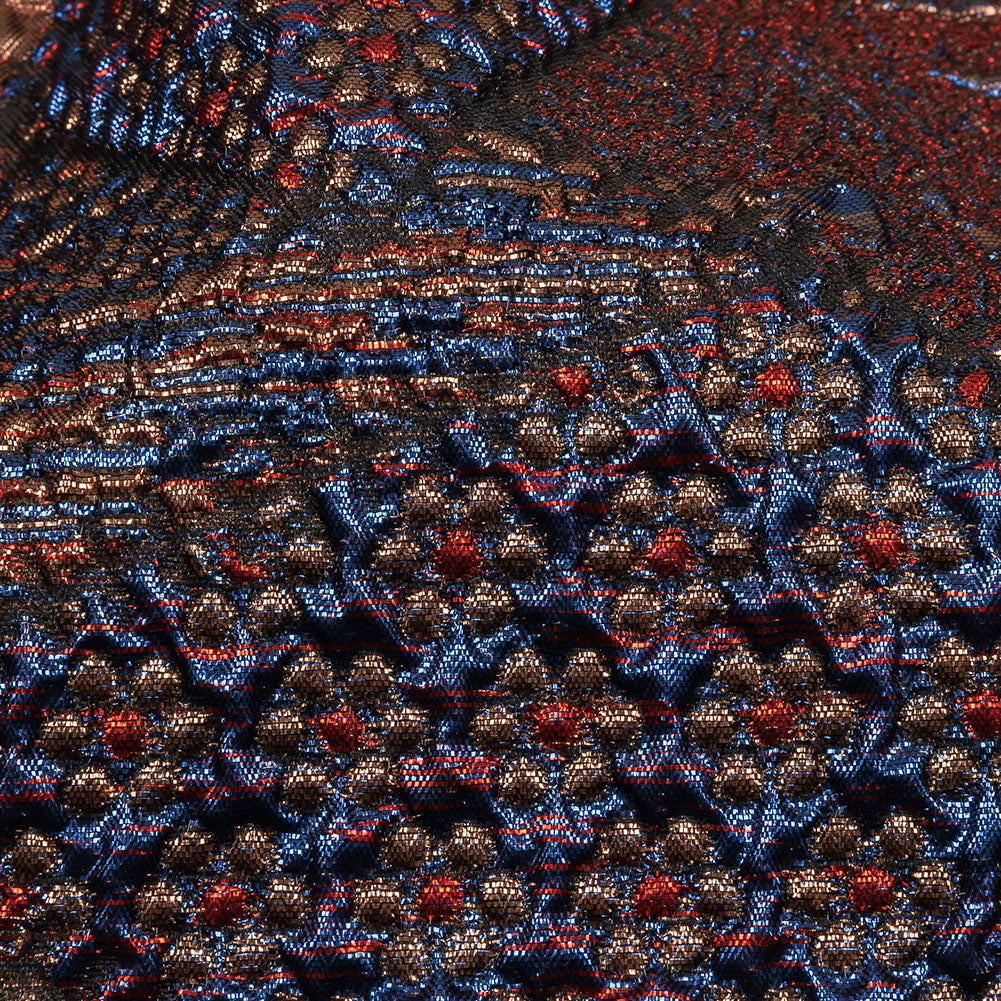 Metallic Candy Apple Red, Magnetic Blue and Glamour Gold Crazy Quilt Patchwork Luxury Brocade - Detail