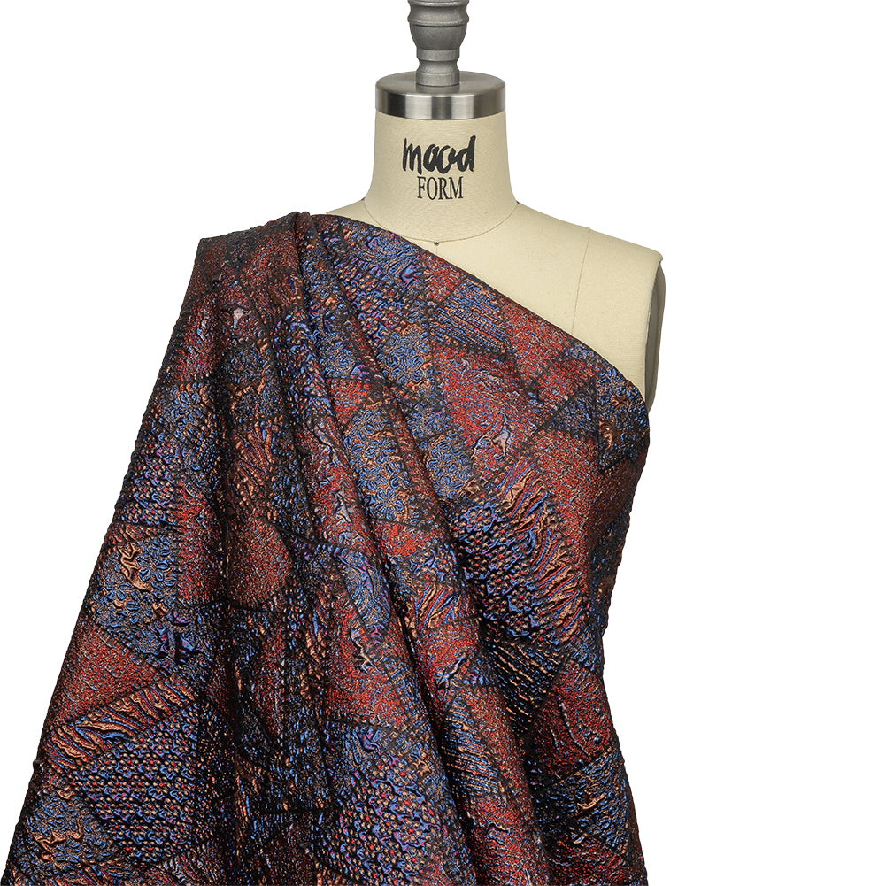 Metallic Candy Apple Red, Magnetic Blue and Glamour Gold Crazy Quilt Patchwork Luxury Brocade - Drape