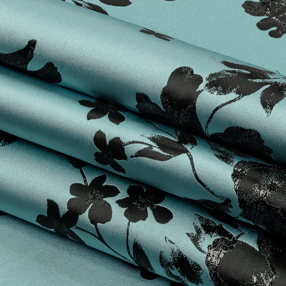 Metallic Black and Blue Fog Floral Luxury Brocade - Folded