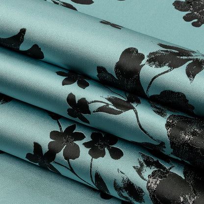 Metallic Black and Blue Fog Floral Luxury Brocade