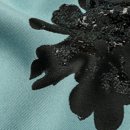Metallic Black and Blue Fog Floral Luxury Brocade