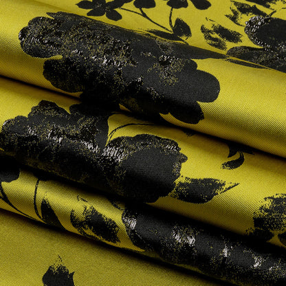 Metallic Black and Golden Ochre Floral Luxury Brocade