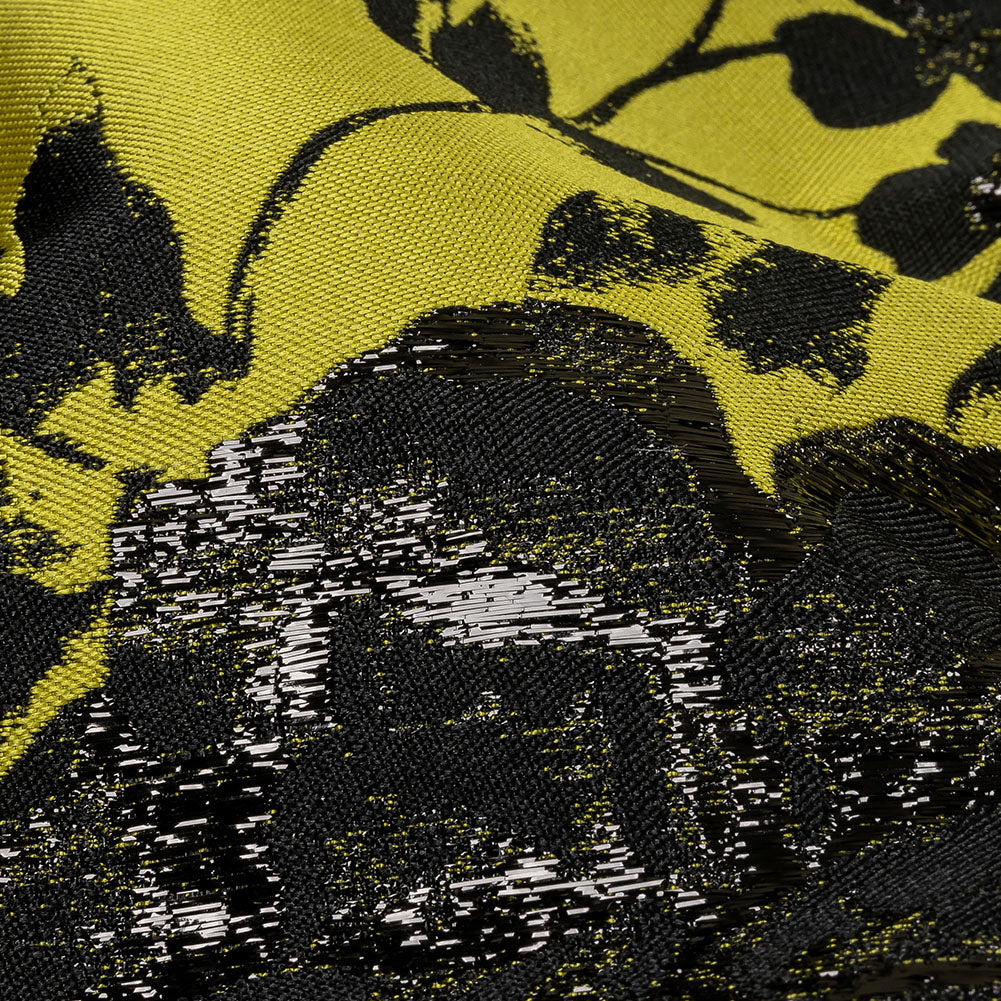 Metallic Black and Golden Ochre Floral Luxury Brocade - Detail