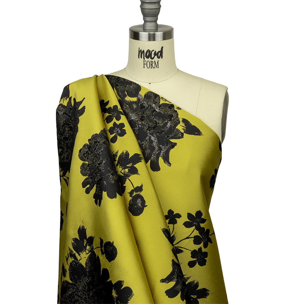 Metallic Black and Golden Ochre Floral Luxury Brocade - Drape
