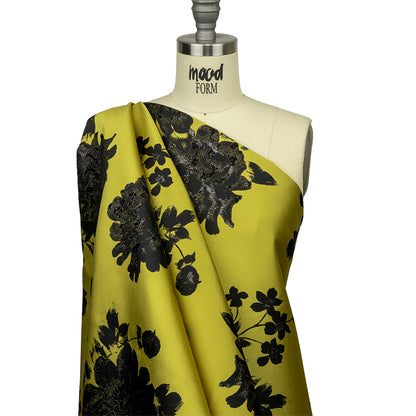 Metallic Black and Golden Ochre Floral Luxury Brocade