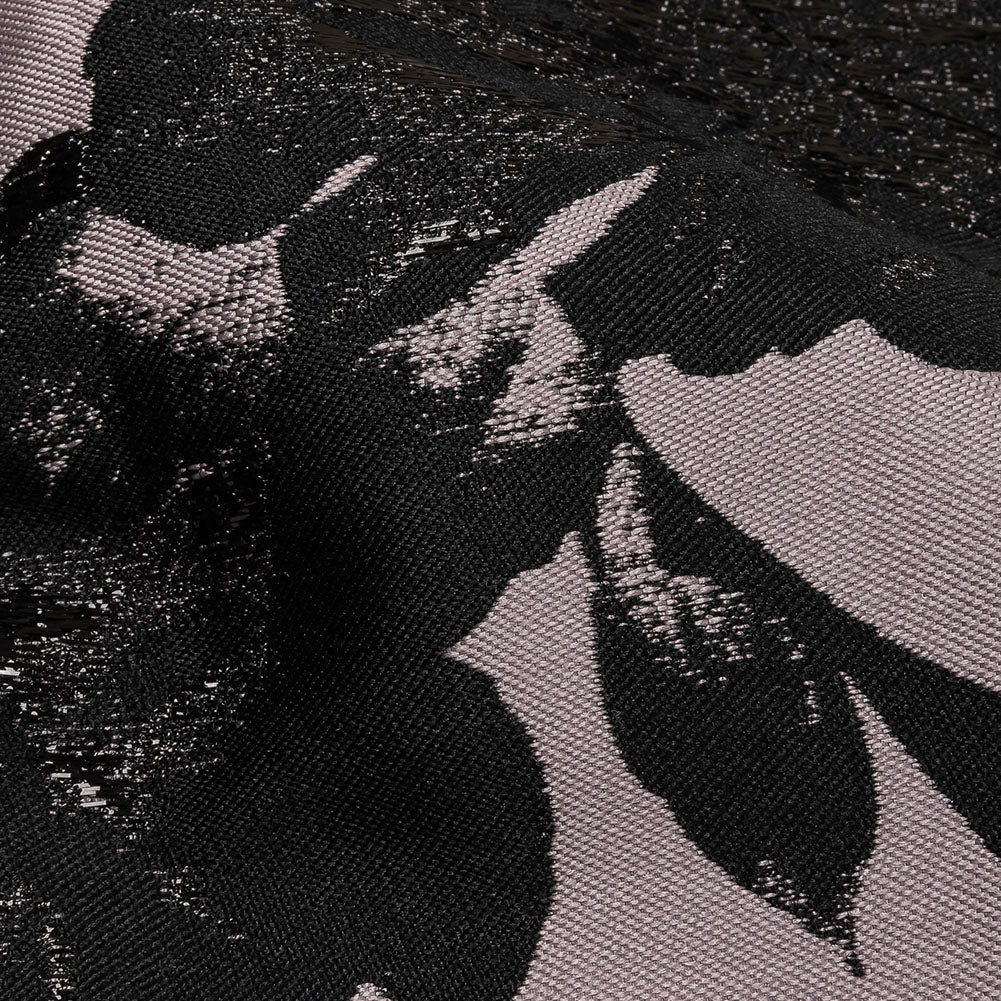 Metallic Black and Orchid Floral Luxury Brocade - Detail