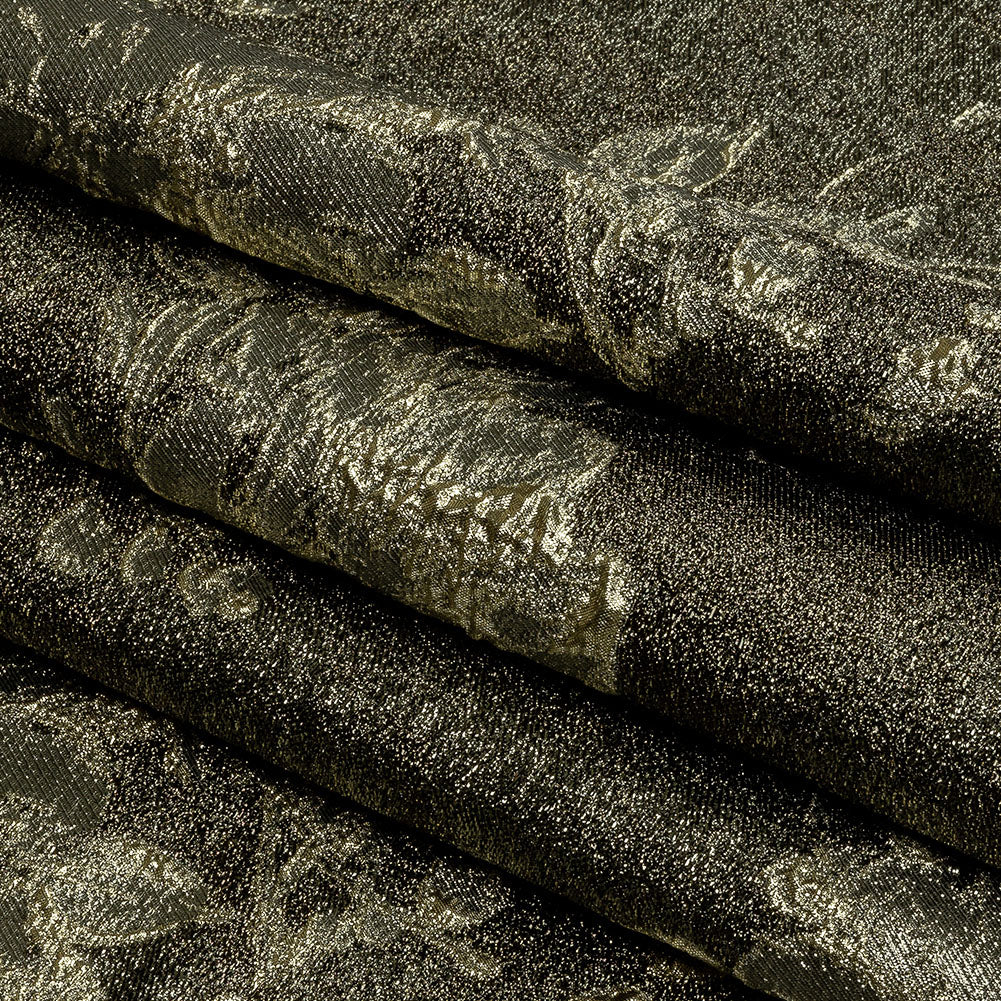 Metallic Graphite and Gold Crackled Floral Luxury Brocade - Folded