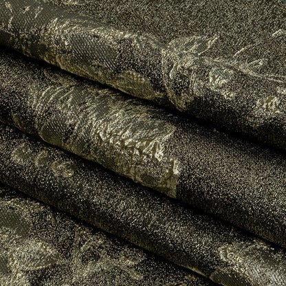 Metallic Graphite and Gold Crackled Floral Luxury Brocade