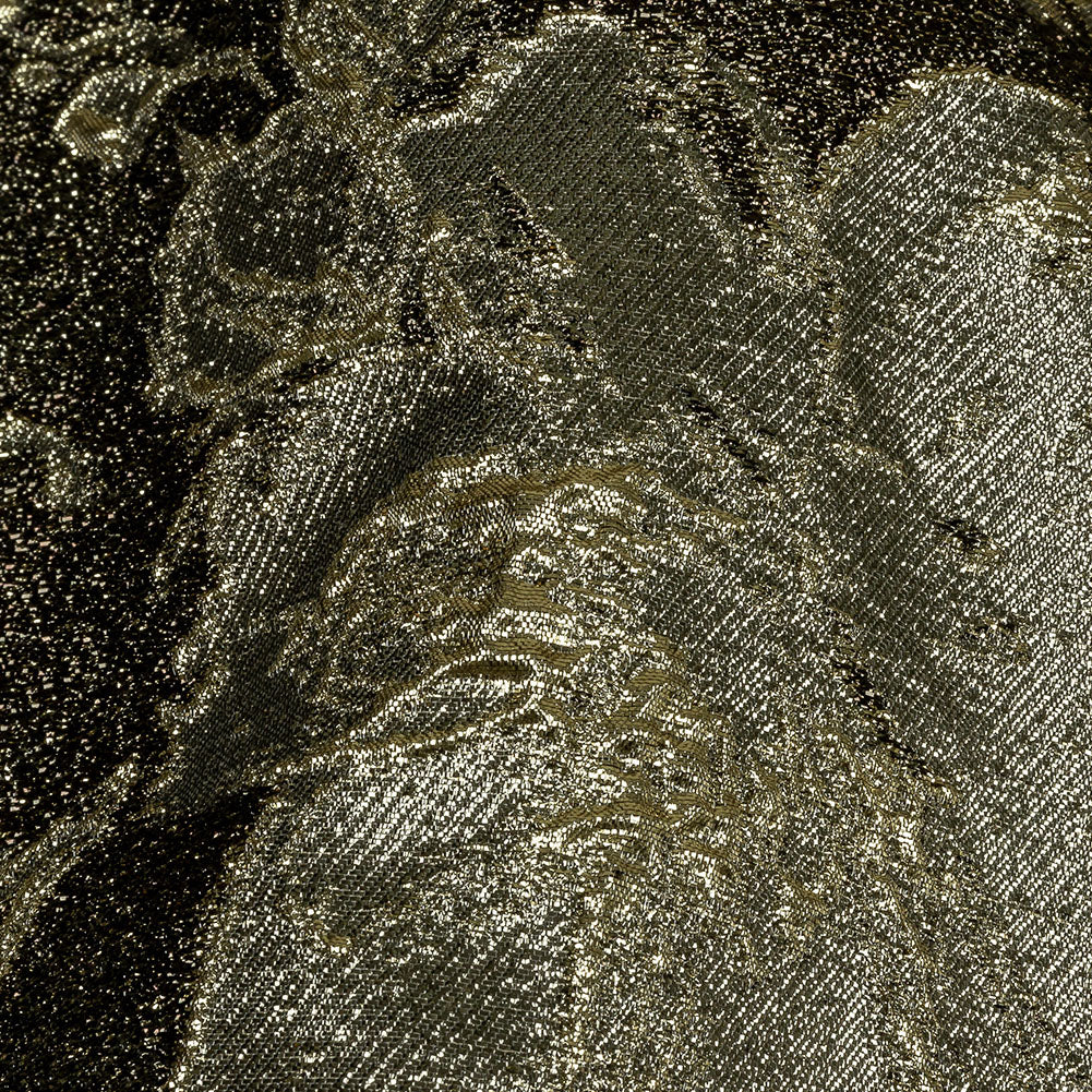 Metallic Graphite and Gold Crackled Floral Luxury Brocade - Detail