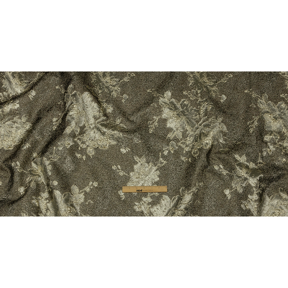 Metallic Graphite and Gold Crackled Floral Luxury Brocade - Full