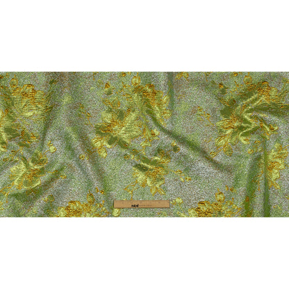 Metallic Aqua, Lime and Solar flare Crackled Floral Luxury Brocade