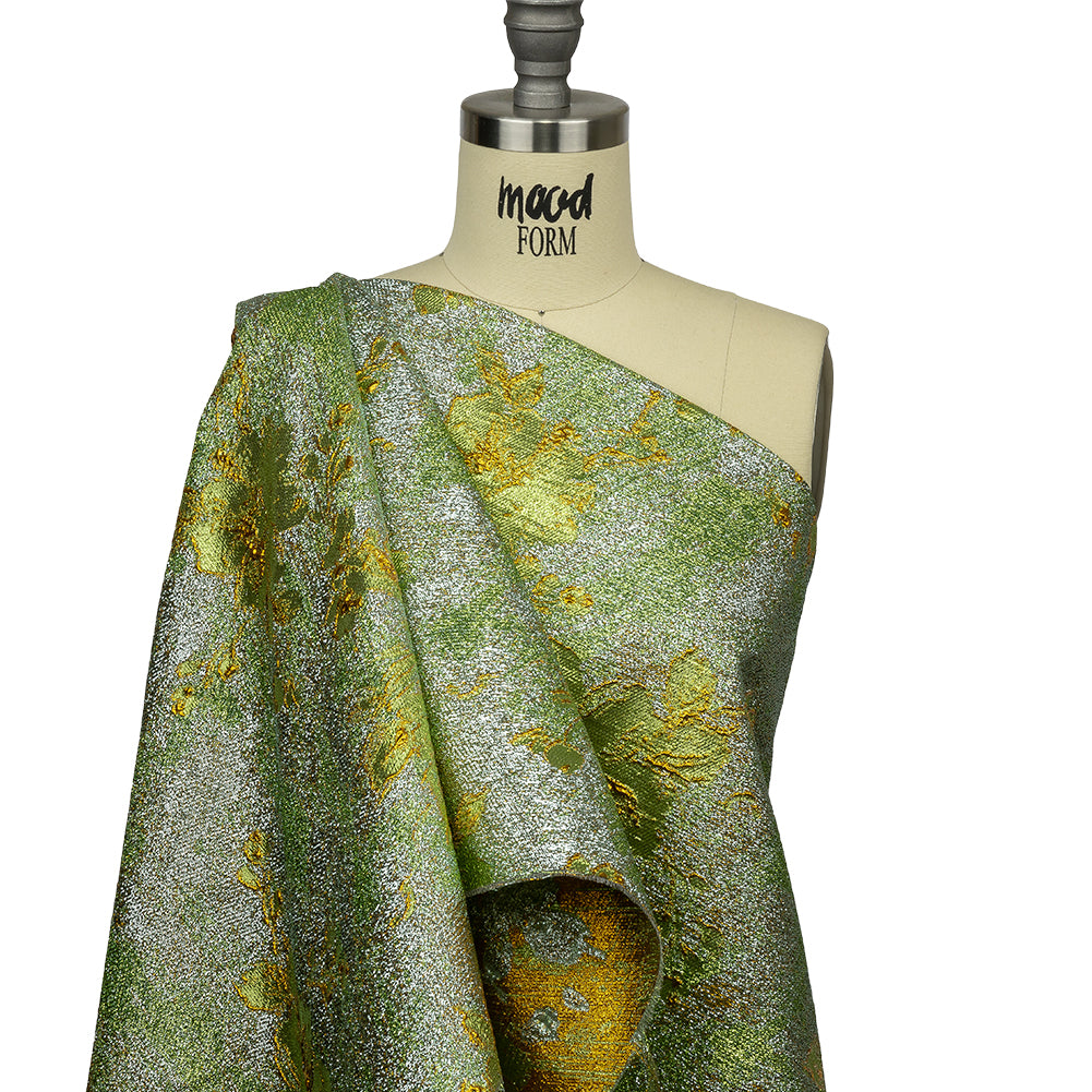 Metallic Aqua, Lime and Solar flare Crackled Floral Luxury Brocade