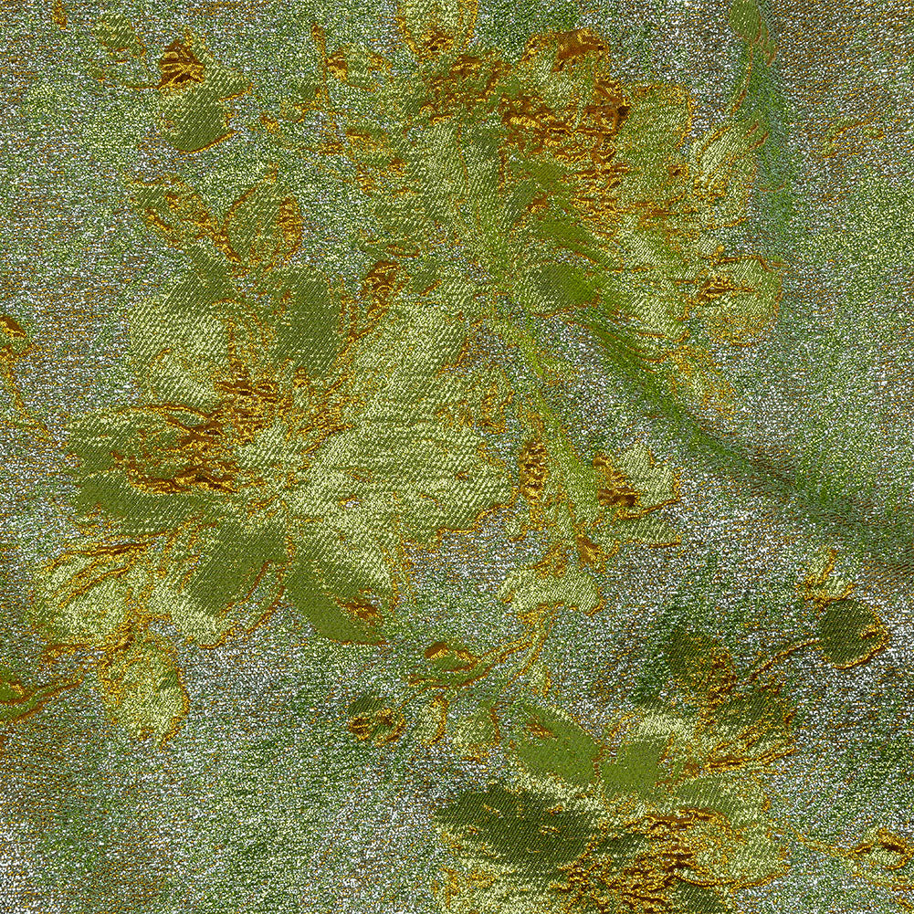 Metallic Aqua, Lime and Solar flare Crackled Floral Luxury Brocade