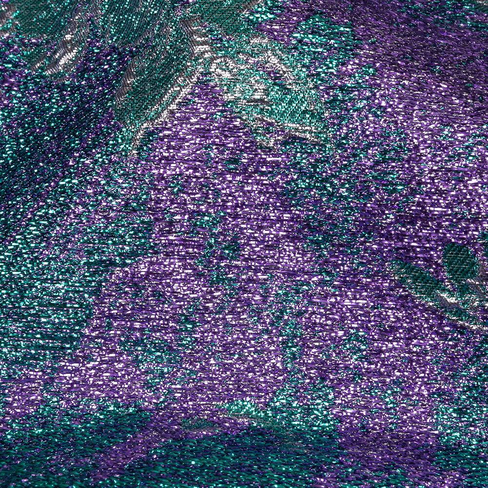 Metallic Purple, Lilac and Teal Crackled Floral Luxury Brocade