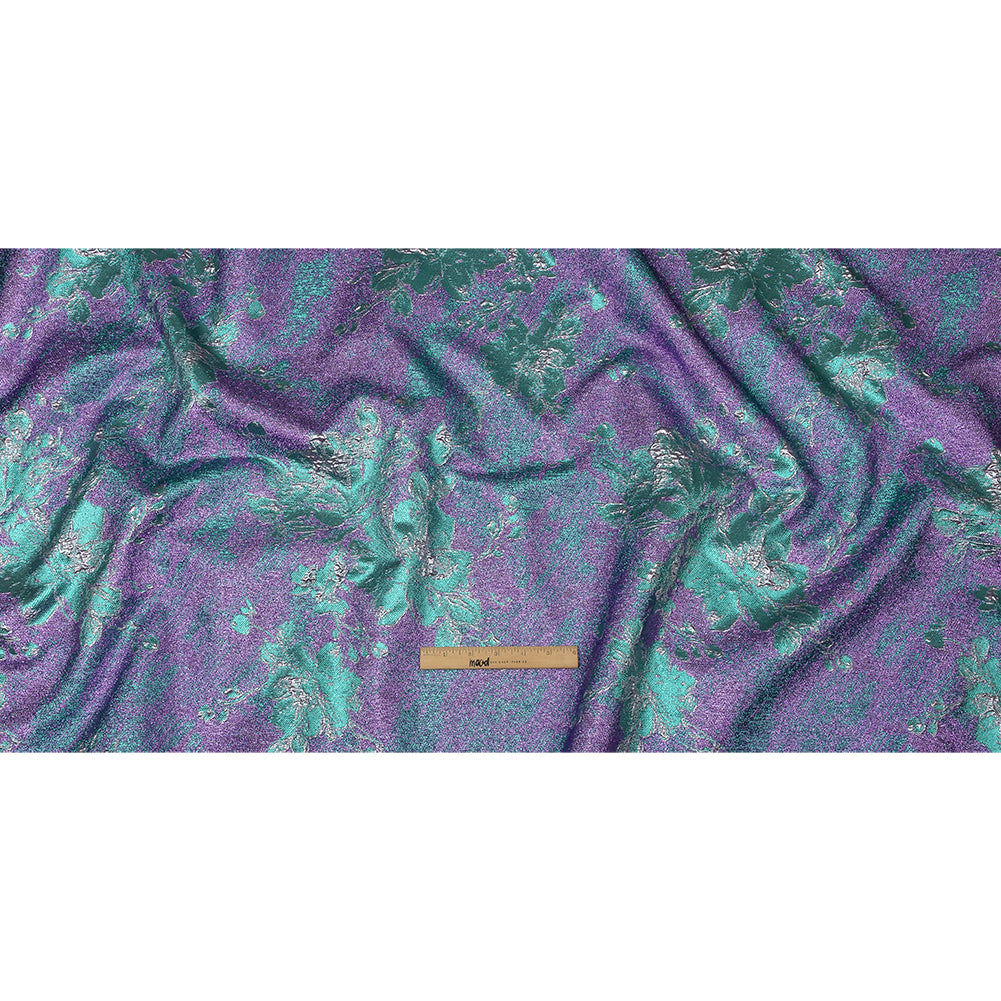 Metallic Purple, Lilac and Teal Crackled Floral Luxury Brocade