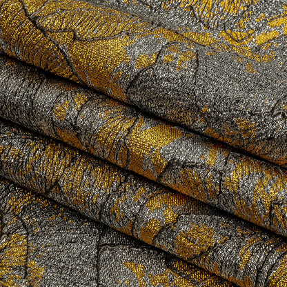 Metallic Silver, Black and Golden Yellow Rose Garden Linework Luxury Brocade